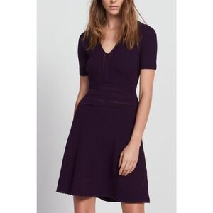 Women's Sandro Paris Medium Purple Scalloped-Trim Fit-and-Flare Knitted Dress